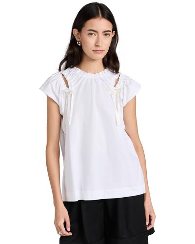Simone Rocha Ione Rocha Cap Leeve T-hirt With Houlder Bite And Bow - White
