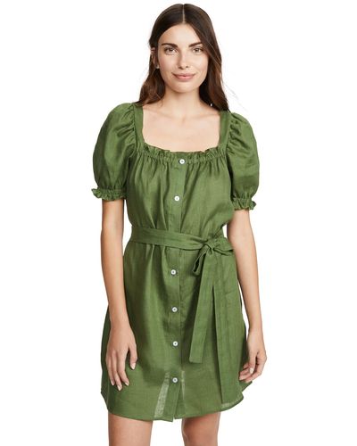 Sleeper Brigitte Belted Linen Mini Dress - Green