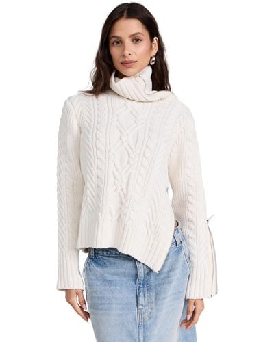 Monse Mone Turtle Neck Zipper Detail Cable Weater - White