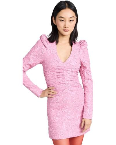 Ganni Stretch Jacquard V Neck Mini Dress - Pink