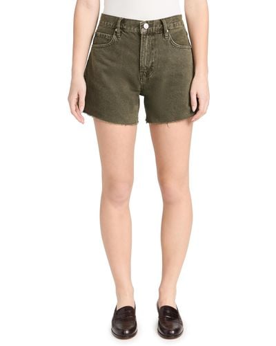 FRAME Le Super High Short Raw Fray Jeans - Green