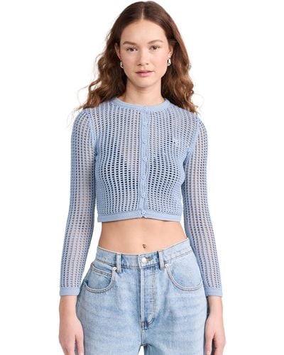 Alexander Wang Aexander Wang Knit Cropped Crew Neck Cardigan With Embroidered Ogo Dark Oxford Bue - Blue