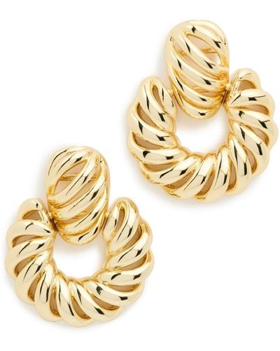 By Adina Eden Solid Rope Drop Stud Earrings - Metallic