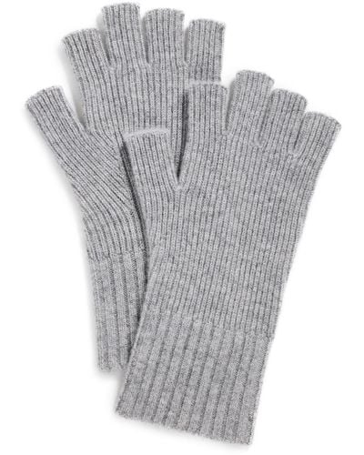 Vince Cashmere Blend Rib Knit Fingerless Gloves - Grey