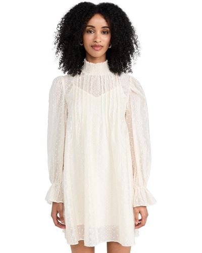 English Factory Embroidered Organza Smock Neck Dress - White