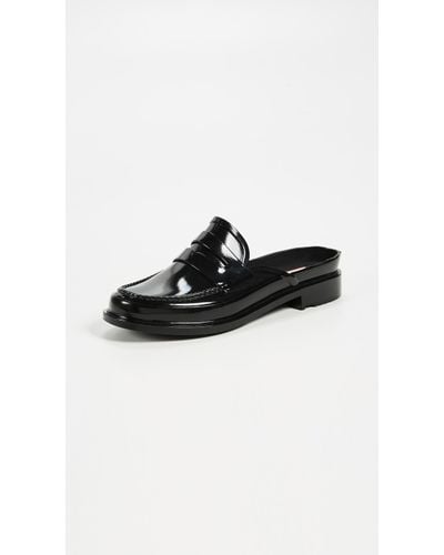 HUNTER Backless Gloss Penny Loafers - Black