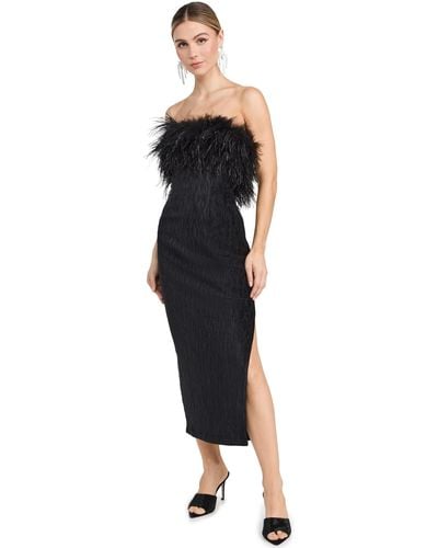 Saylor Van Crinkle Velvet Feather Midi Dress - Black