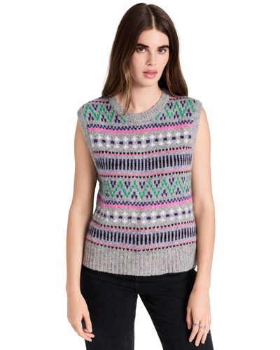 Autumn Cashmere Multi Colour Chunky Fair Isle Cashmere Vest - White