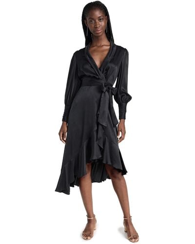 Zimmermann Silk Wrap Midi Dress - Black