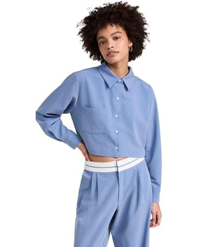 Wayf Cropped Button Up Shirt Chambray Bue - Blue