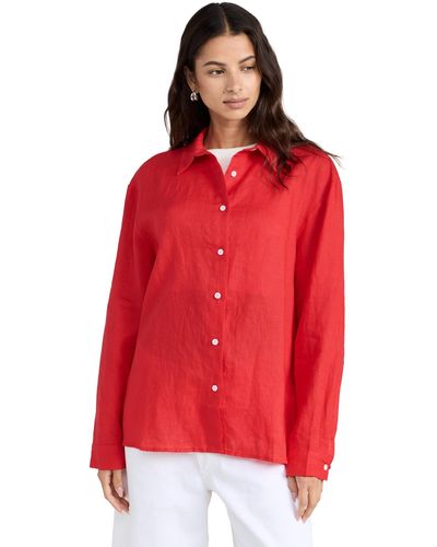 Pixie Market Inen baggy Shirt With Ecru Buttons - Red