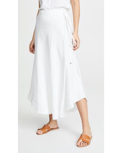 Three Dots Linen Wrap Skirt - White