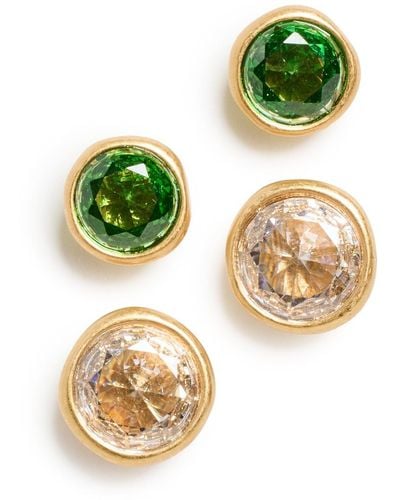 Roxanne Assoulin Bezel Round Stud Earring Set Of 4 - Green