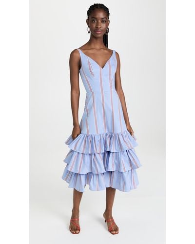 Stella Jean Tiered Striped Dress - Blue