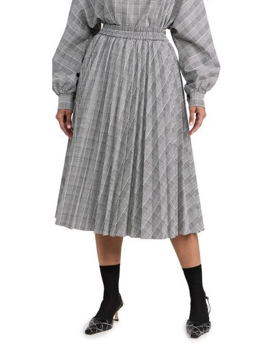 Stella Jean Gonna Plisse' In Principe Galles Pleated Skirt - Grey