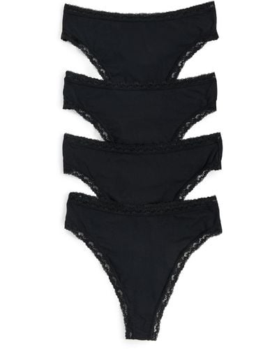 Stripe & Stare High Waisted Thong Four Pack Back - Black