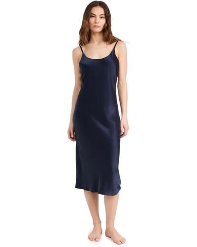 Lunya Washable Silk Bias Slip Dress - Blue