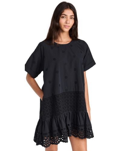 Sea Eysse Embroidery Short Seeve Tunic Dress Back - Black