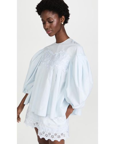 Simone Rocha Signature Sleeve A Line Blouse With Embroidered Trim Detail - Blue