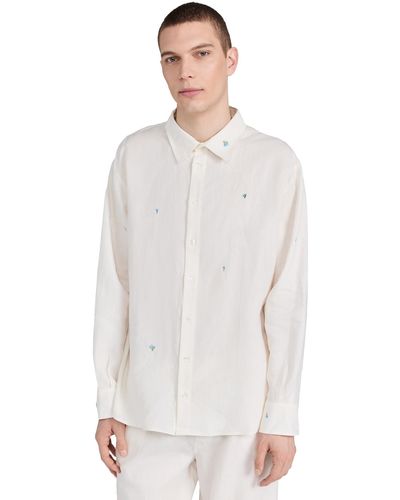 FANM MON Felix Embroidered Linen Shirt - White