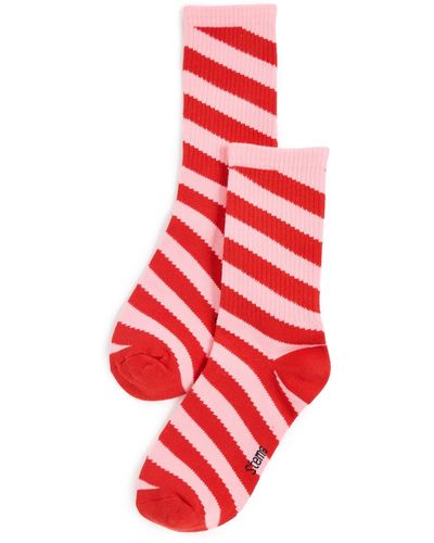 Stems Graphic Striped Crew Socks - Red