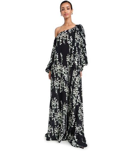 Bernadette puff-sleeve asymmetric long dress - Black