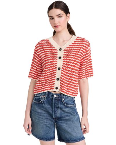 Closed Cosed Short Seeve Cardigan - Red