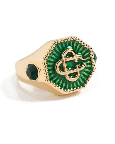 Casablanca Caablanca Gold Plated Monogram Ring - Green