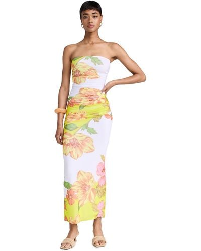 AFRM Marlo Tube Ruched Midi Dre - Yellow