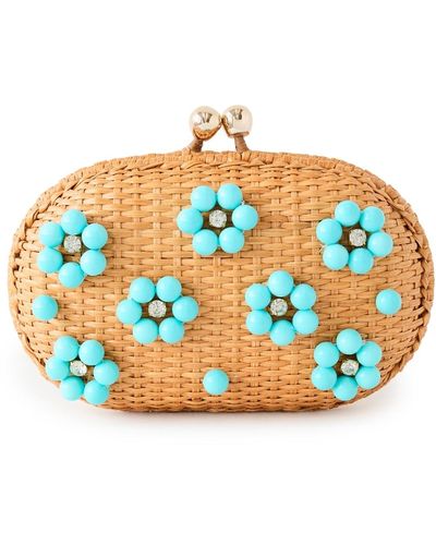 Serpui Olivine Flowery Wicker Clutch Bag - Multicolour