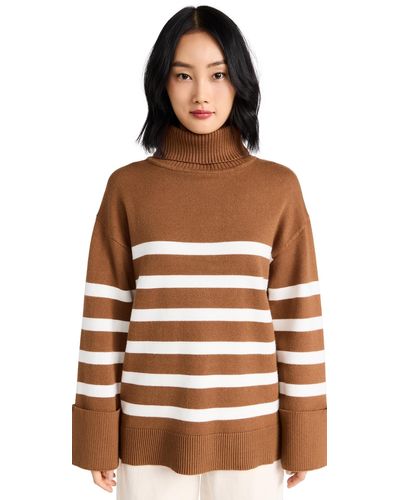 English Factory Turtle Neck Stripe Sweater - Brown