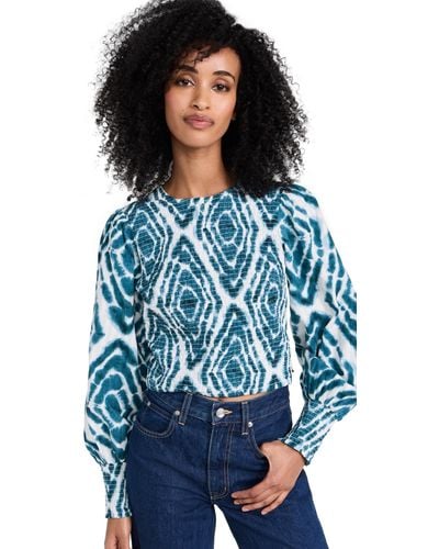 Scotch & Soda Smocked Top With Bow Back - Blue