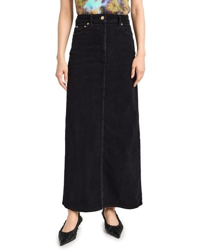 Ganni Washed Corduroy Long Skirt - Black