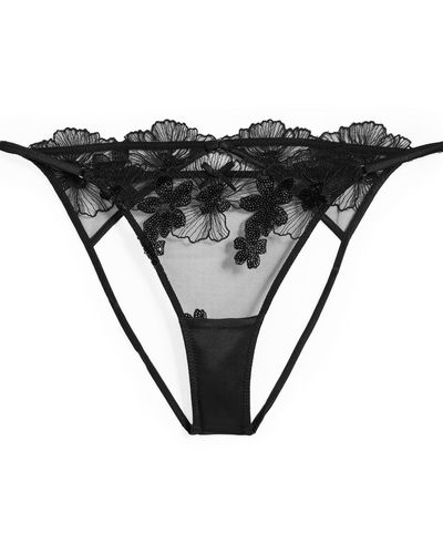 Fleur du Mal Sequin Violet Embroidery Ouvert Panties - Black