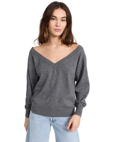 Alexander Wang V Neck Pullover With Illusion Tulle - Grey