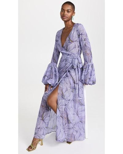 Fe Noel Puff Sleeve Wrap Dress - Purple