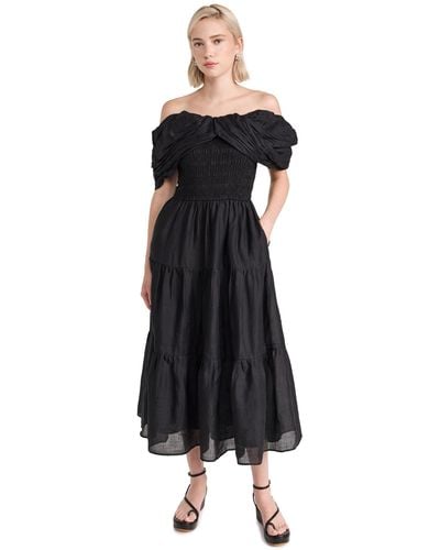 Sea Loren Solid Cambric Off Shoulder Dress - Black