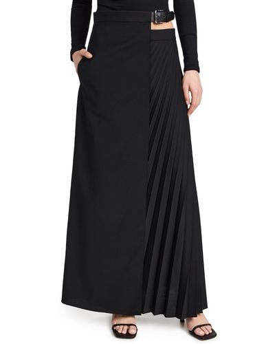 Tibi Recycled Tropical Wool Pleated Maxi Wrap Skirt - Black