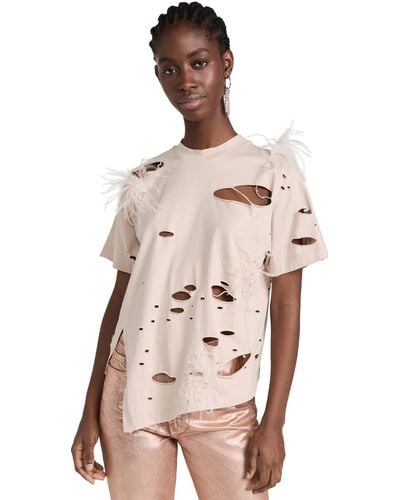 Marques'Almeida Arque Aeida Ditreed T-hirt With Feather - Natural