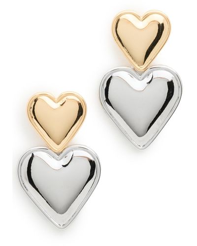 By Adina Eden Two Tone Double Heart Drop Stud Earrings - Natural
