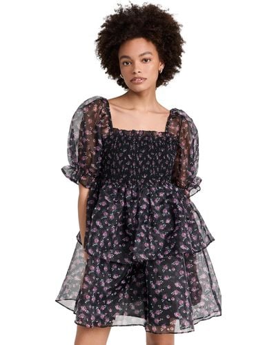 English Factory Floral Organza Double Ruffled Baby Doll - Black