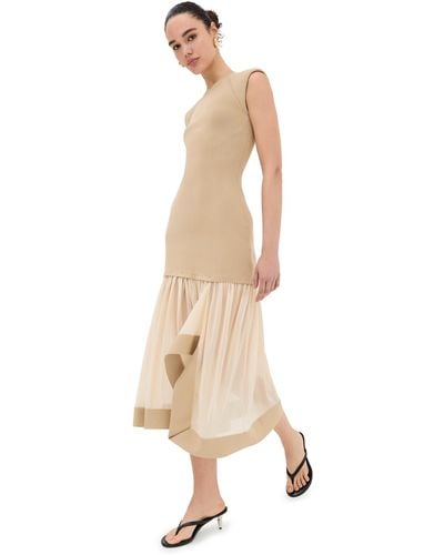 3.1 Phillip Lim 3.1 Phiip I Copact Ribbed Seeveess Dress With Chiffon Skirt - Natural