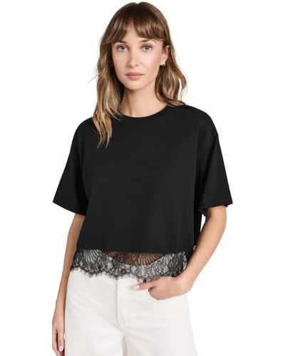 ATM Heavy Jersey Short Sleeve Lace Detail Top - Black