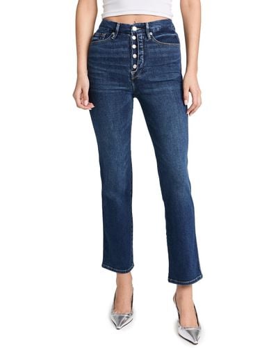 GOOD AMERICAN Good Curves Straight Partial Exposed Button Jeans - Blue