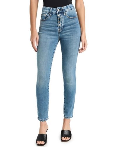 GOOD AMERICAN Good Legs Crop Partial Exposed Button Fly Jeans - Blue