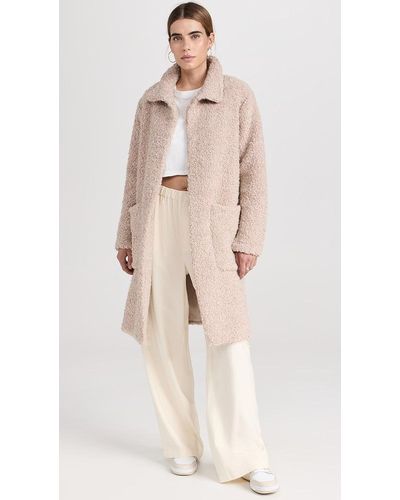 James Perse Sherpa Boucle Funnel Neck Coat - Natural