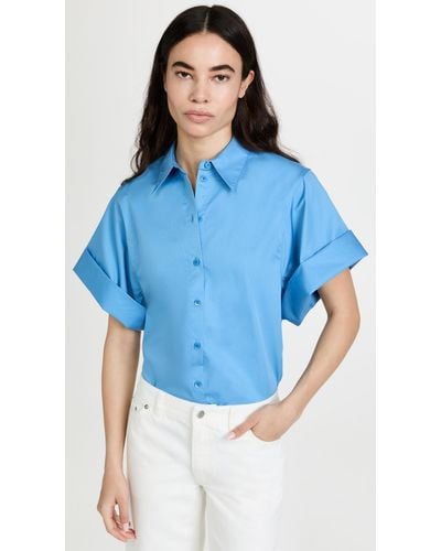 Tibi Poplin Rolled Sleeve Shirt - Blue
