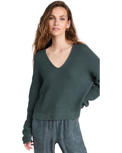 Jenni Kayne Cropped Cotton Cabin Sweater - Green