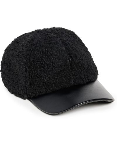 Jocelyn Faux Leather And Sherpa Baseball Hat - Black