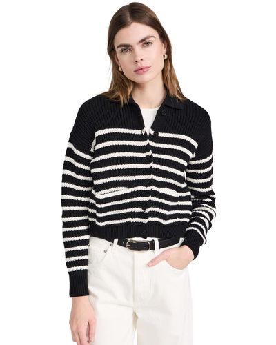 Madewell Ribbed Polo Cardigan Sweater In Stripe - Black